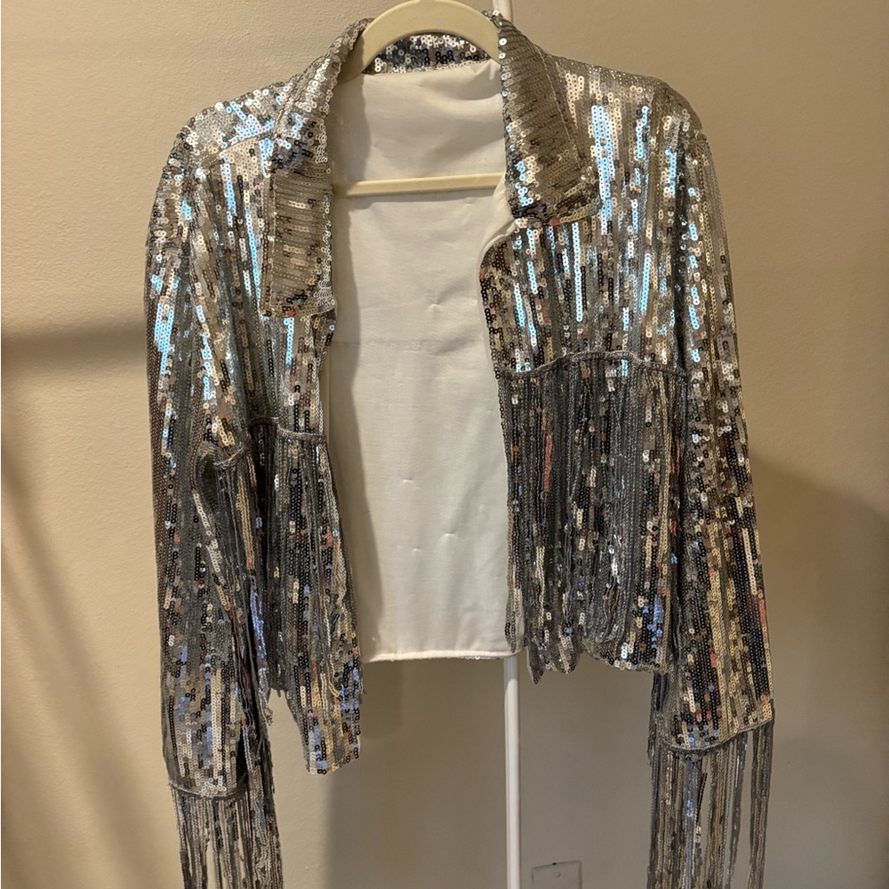 Silver Sequin Fringe Jacket